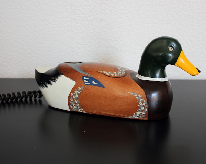 Vintage Wooden Quacking Mallard Duck Telephone Phone Hand Painted