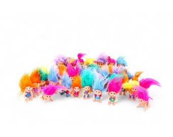 Lot of 25 Small Troll Dolls with Brightly Colored Hair Toy Figurines for Kids