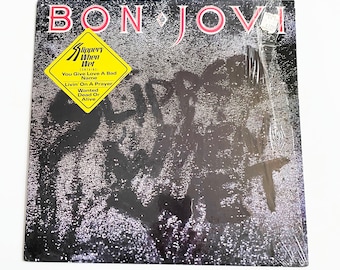 Vintage Bon Jovi Slippery When Wet Vinyl Record LP, 1986 Rock Album