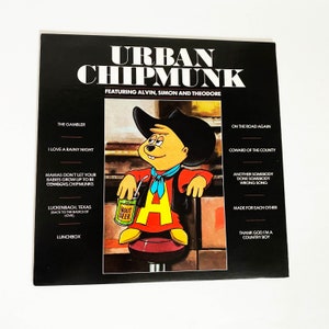 Vintage Urban Chipmunk Album with Poster LP Record Vinyl 1981 Rare 12&quot; 80s Country Cartoon Alvin and the Chipmunks Kenny Rogers