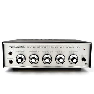 Vintage Realistic MPA-20 Solid State P.A. Amplifier 120V / 12V Mic Preamp Portable