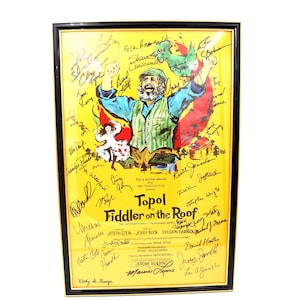 Vintage Topol in Fiddler on the Roof Framed Poster Hand signed by Chaim Topol and the original cast 1990 Decor Theatre Broadway