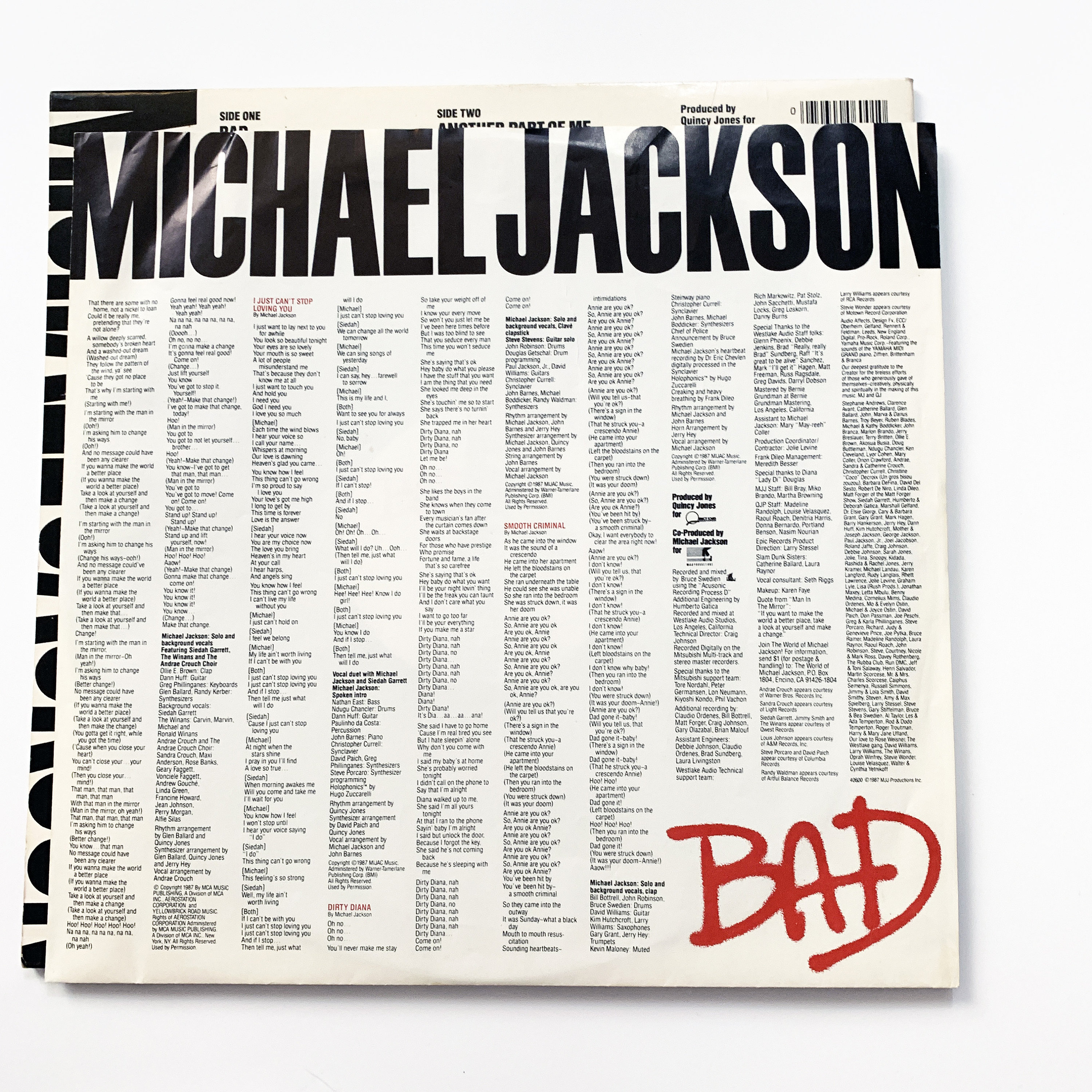Vintage Michael Jackson Bad Album LP Record Vinyl 12
