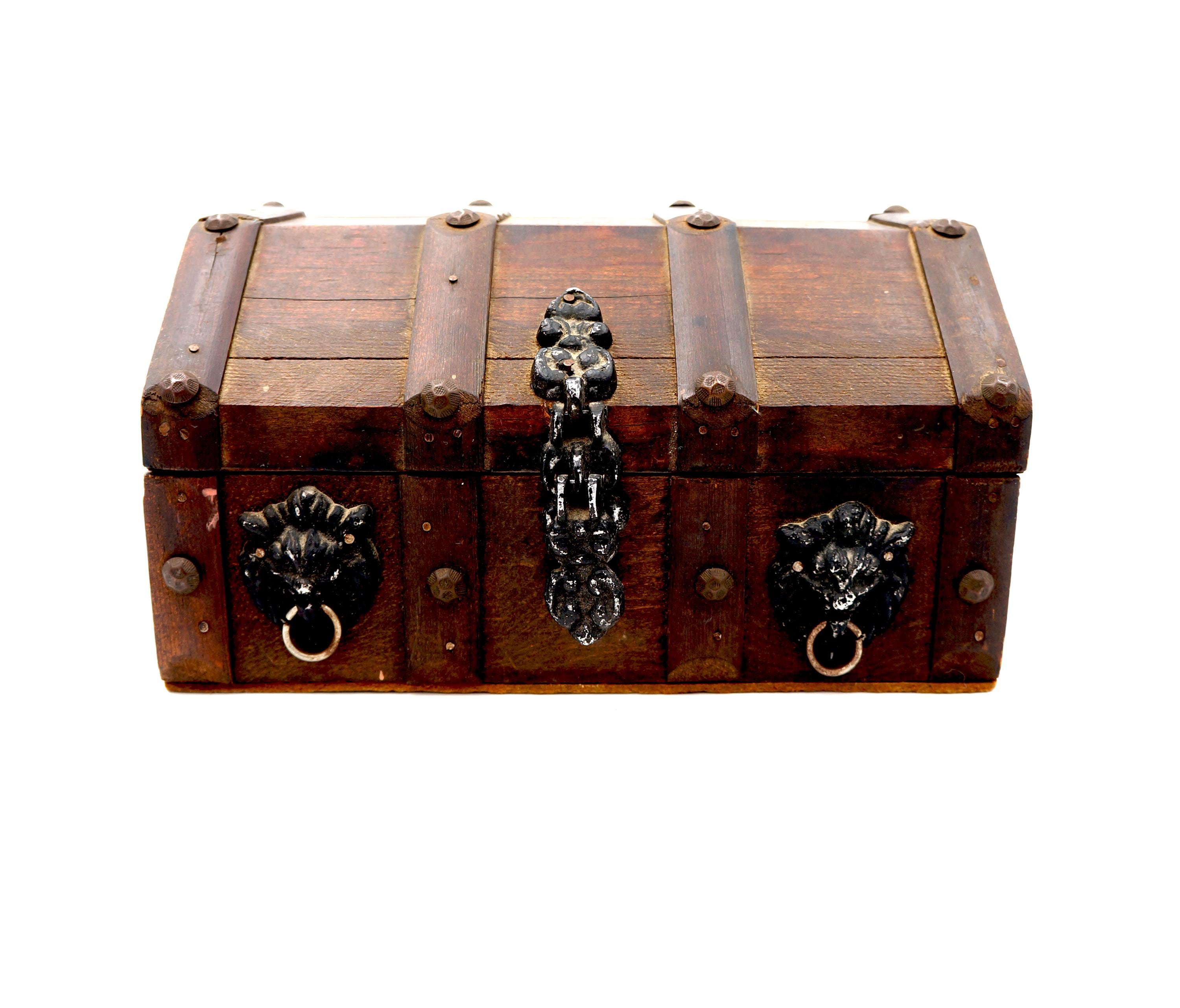 Vintage Wooden Trinket Treasure Chest Jewelry Box Mid Century