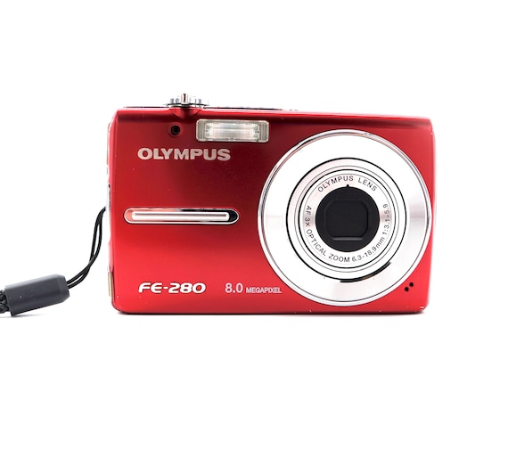 Vintage Olympus FE-280 8MP Red Digital Camera Digi Zoom AF Point