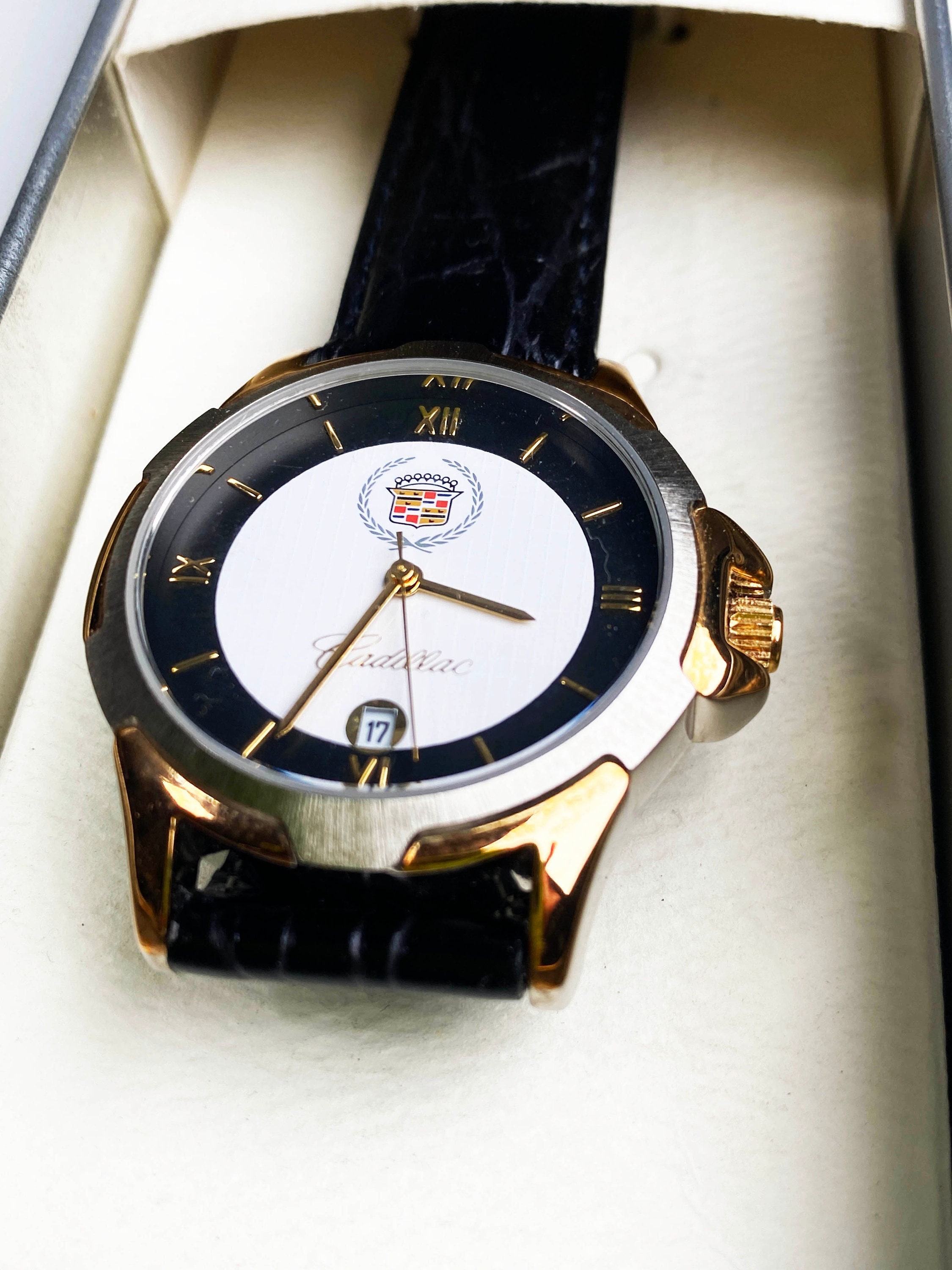 Vintage Cadillac Collectors Men Wrist Watch in Tin Water Resistant  Automobile