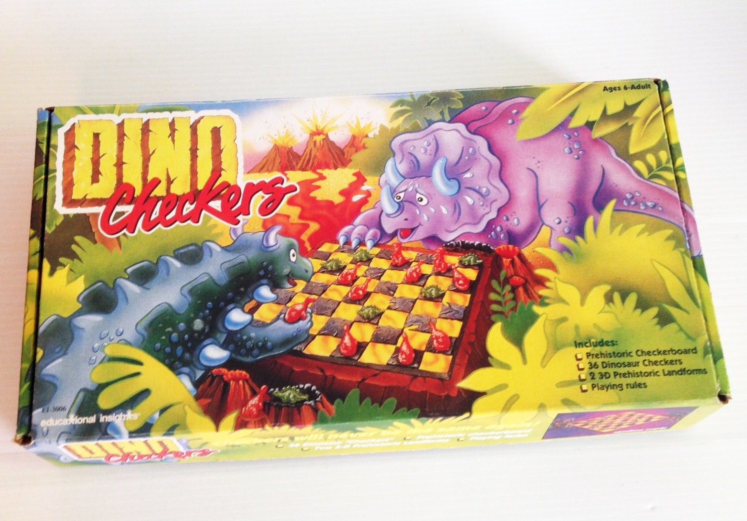 Vintage Dino Checkers Board Game 3d Dinosaur Children's 