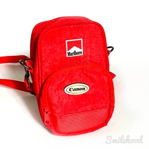 Vintage 1980s Canon Marlboro Camera Bag Nylon Camera Carrying Case with Strap Festival Bag 1980s 80s Point and Shoot Photography Photo