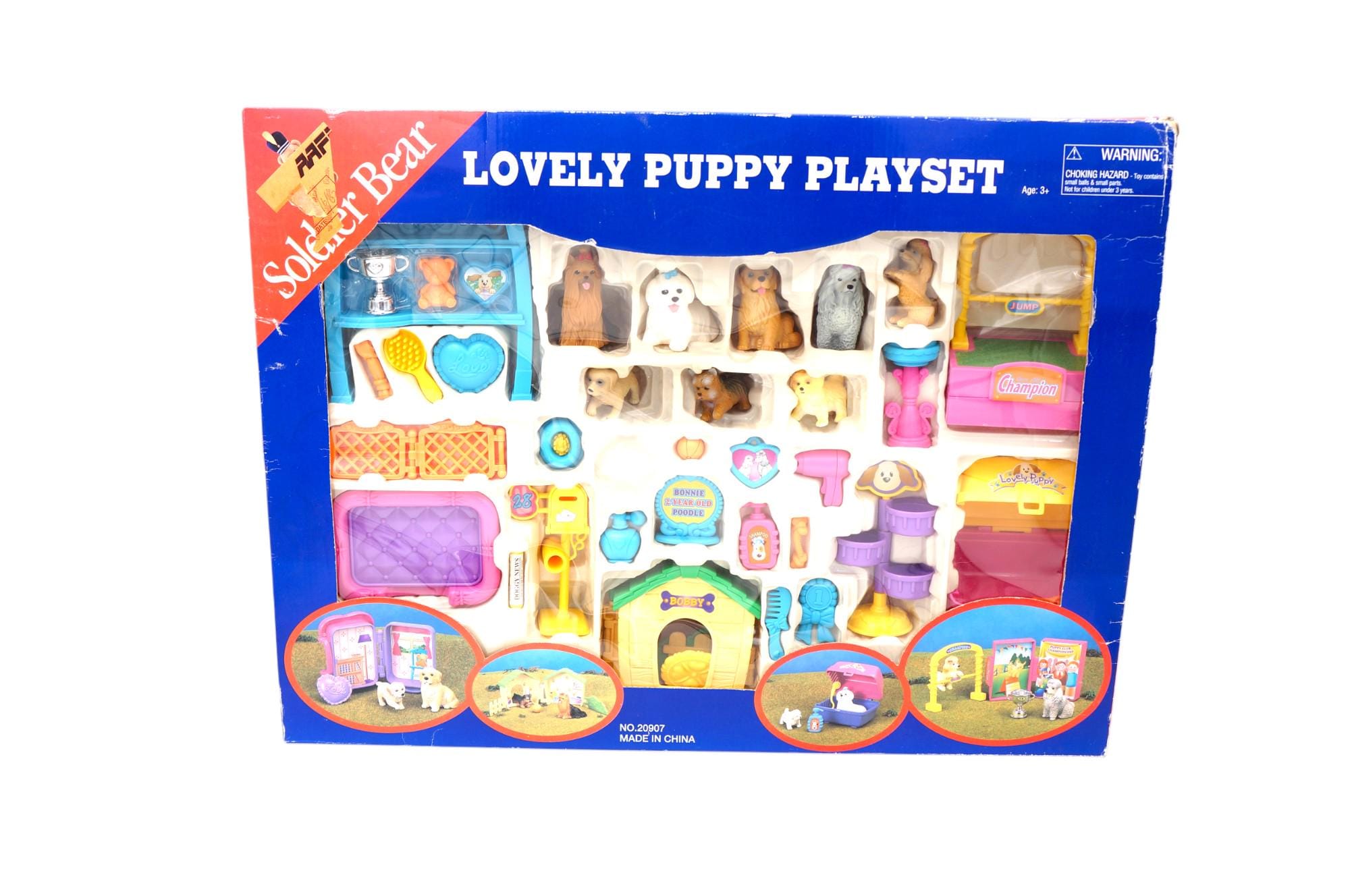 Vintage 1990's Soldier Bear Keenway Lovely Puppy Playset 90s 20907