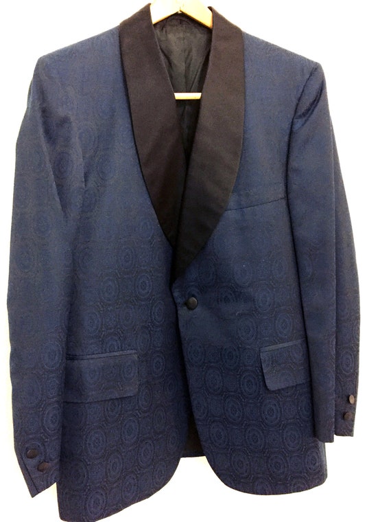 Vintage 1960s Mens Suit Jacket Blazer Blue Psychedelic