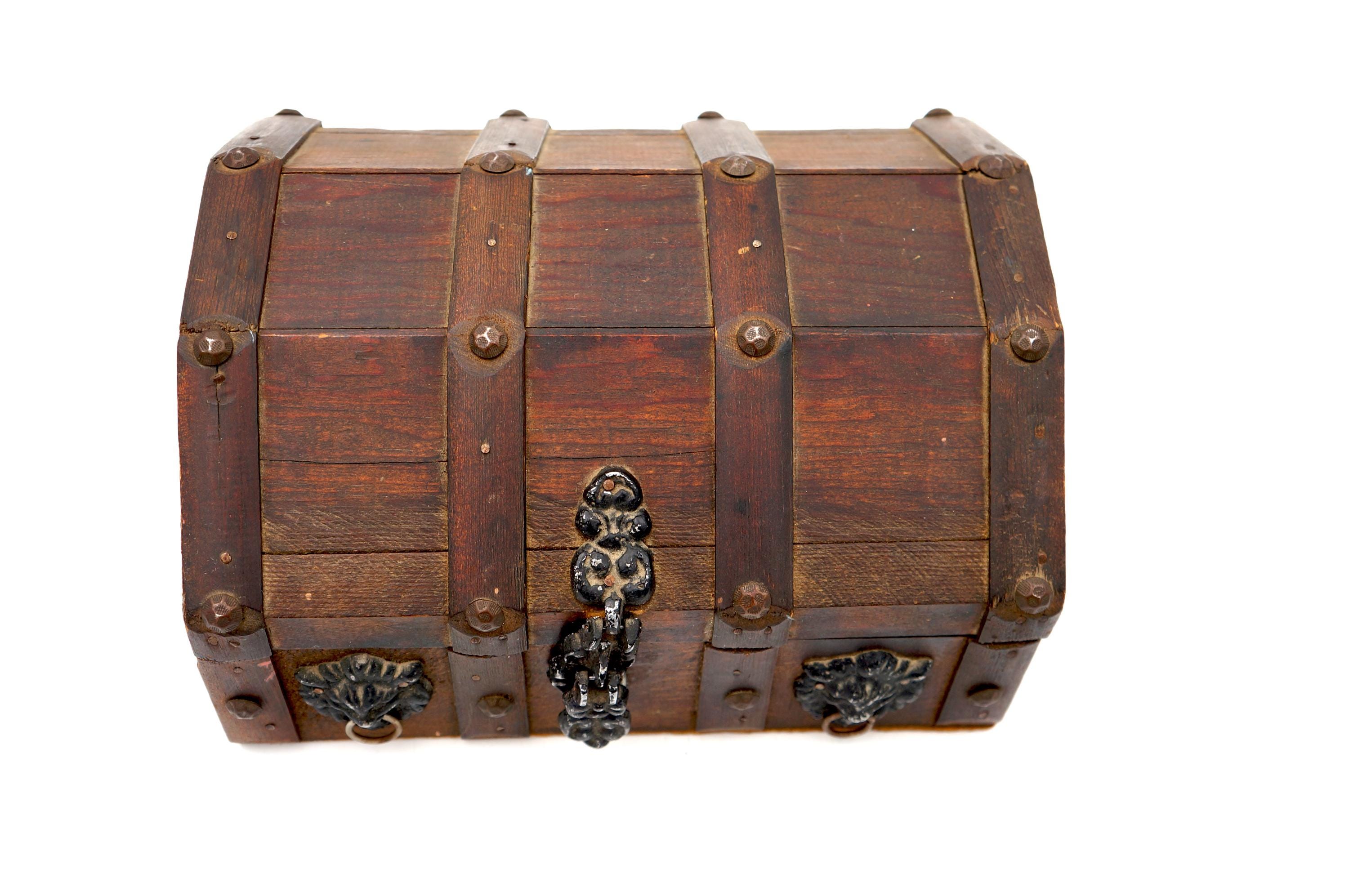 Vintage Wooden Trinket Treasure Chest Jewelry Box Mid Century