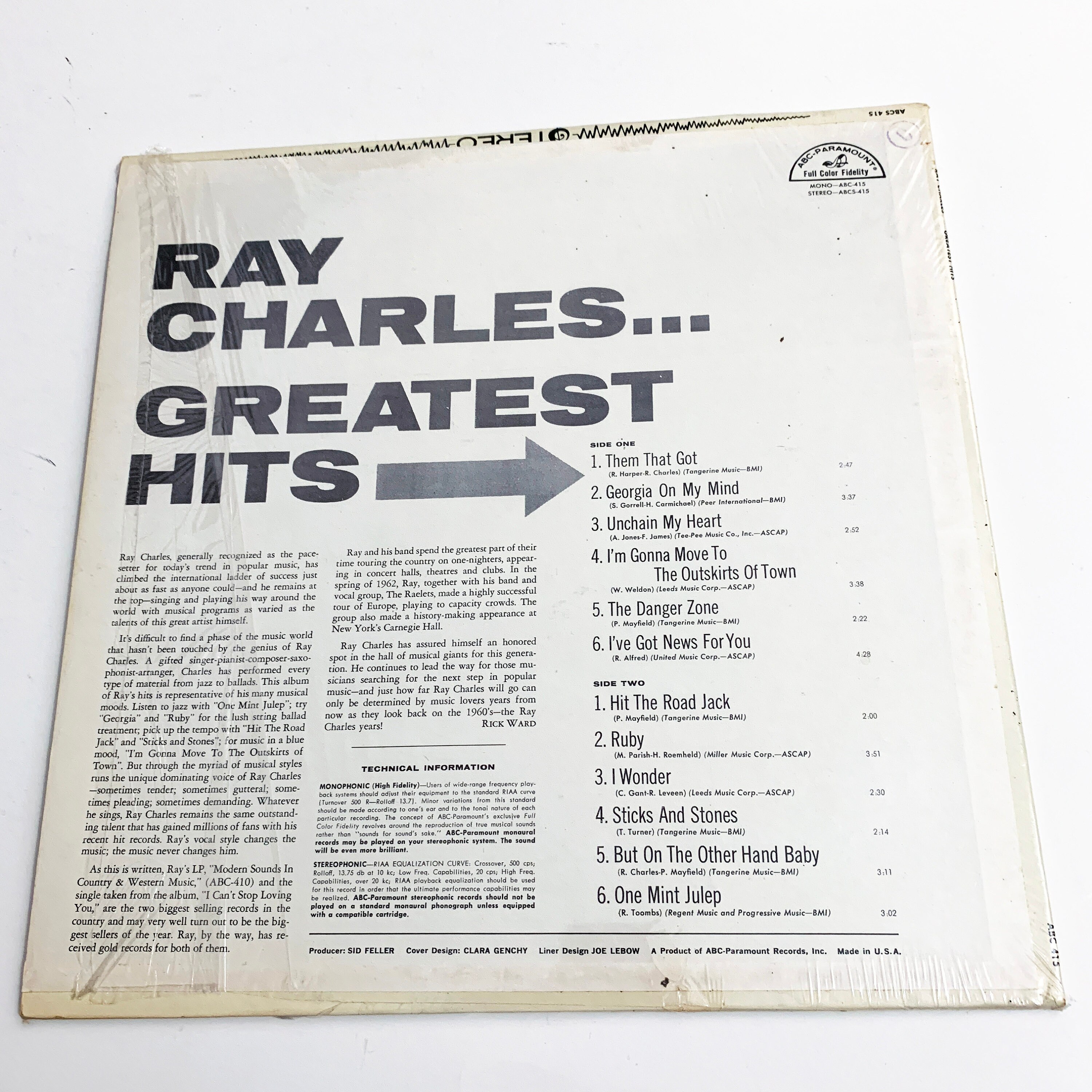 Vintage Ray Charles Greatest Hits LP Record Album Vinyl 1962