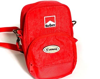 Vintage 1980s Canon Marlboro Camera Bag Nylon Carrying Case with Strap Festival 80s Point and Shoot Photography Photo