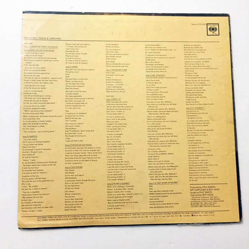 Vintage Original Simon Garfunkel Bookends Paul Simon LP With Etsy