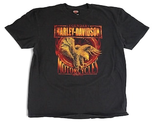 Vtg Harley-Davidson Seaford Delaware T-Shirt Eagle Flame Black 2XL Tee Y2K