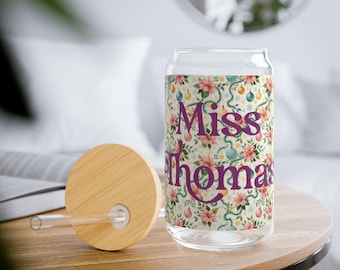 Vaso con sabor floral personalizado - Taza femenina de 16 oz