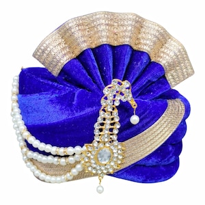 Blue Wedding Pagdi for Groom | Adjustable Velcro Turban | Indian Groom Headwear | Traditional Royal Pagdi for Bharati pack of 1