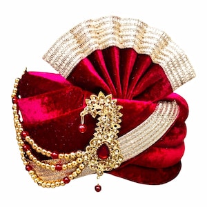 Maroon Wedding Pagdi for Groom | Indian Turban | Adjustable Velcro Pagdi for Baraat | Traditional Royal Headwear pack of 1