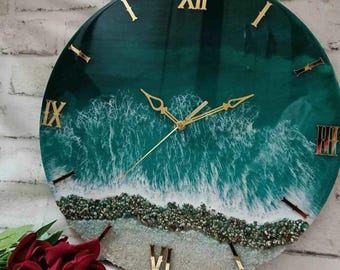 Ocean Wave Resin Wanduhr | Küsten Resin Kunststück | Modernes Kunstwerk | Strandthema Dekor