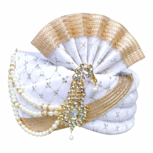 White Wedding Pagdi for Groom | Indian Turban | Adjustable Velcro Pagdi | Traditional Royal Headwear for Baraati pack of 1