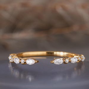 Minimalist Open Gap Wedding Band Marquise and Round Moissanite Band Eternity Band Matching Solid Gold Custom Ring Personalized Gift For Her
