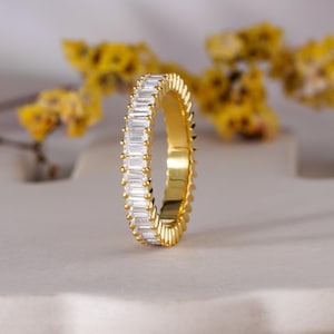 Baguette Cut Moissanite Wedding Band In 14K Gold Full Eternity Ring | Statement Band for Women | Minimalist Promise Ring | Gift for Wife