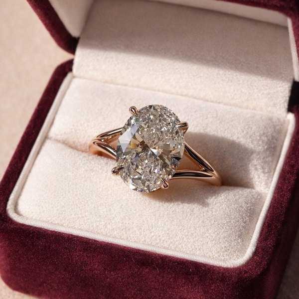 Moissanite Engagement Ring, Oval Cut, Sterling Silver Solitaire Bridal Ring