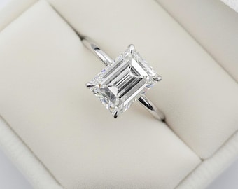 5 ct Moissanit Verlobungsring im Smaragdschliff, Sterlingsilber Solitär