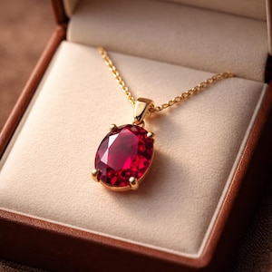 Collar con colgante de rubí, plata de ley 925, joyería de protección y sanación, piedra preciosa roja, regalo de piedra natal de julio