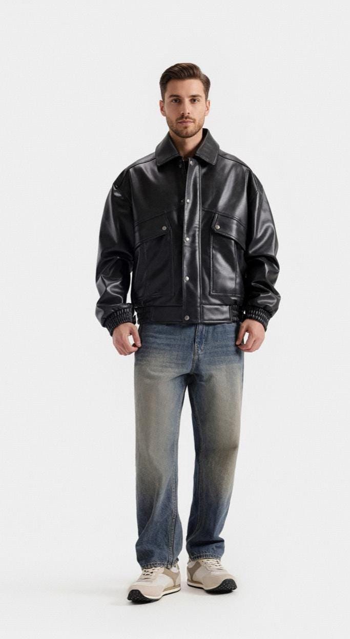 Men's Oversized Black Bomber Jacket: 90s Vintage Style - Etsy