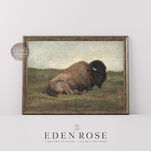 Arte vintage di bufalo • Arte murale vintage di bisonte • Regalo per papà • Decorazione murale di frontiera • Opere d'arte di frontiera • Vintage stampabile di Eden Rose • E1001