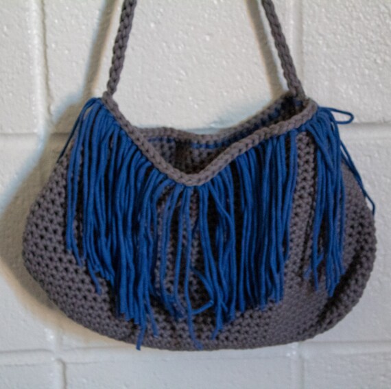 blue fringe purse