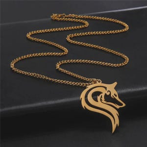 Viking Fenrir Wolf Pendant Necklace: Stainless Steel Norse Amulet