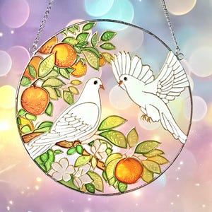 Doves of Peace Suncatcher Stained Glass, White Bird Ornament for Window, Peaceful Home Decor, Bird Lover Gift, Handcrafted Window Hanging