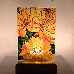 Hand Painted Daisy Candle Holder: Stained Glass Lantern, Cozy Home Decor