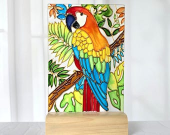 Stained Glass Parrot Suncatcher: Tropical Bird Window Decor