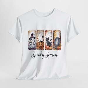 Spooky Season Unisex Heavy Cotton Tee | Halloween T-Shirt, Fall Fashion, Cute Ghosts & Cats, Autumn Gift, Casual Wear