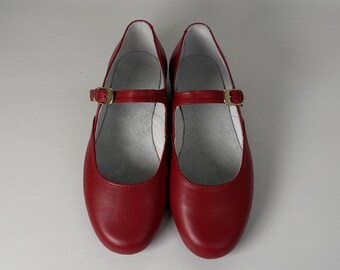 Zapatos de baile infantiles de cuero rojo, hechos a mano, con suela completa, ideales para bailes de salón y danza folclórica irlandesa, con tacón de 1 cm.