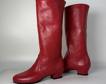 Botas de baile de cuero rojo para mujer, botas de danza folclórica hechas a mano, botas personalizadas para actuaciones en el escenario con tacón de 2 cm.