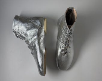 Handmade Dance Footwear, Leather Silver Jazz Dance Boots Women, Ballroom Jazz Shoes, Lace Up Boots, Custom Leather Sole Shoes, Jazz Gift