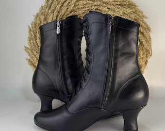 Botas de baile de cuero con suela completa para mujer, zapatos de jazz folk hechos a mano para el escenario, botas con cordones personalizadas
