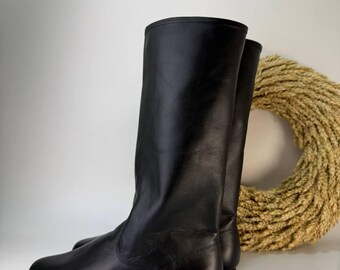 Botas de baile de cuero para hombre, zapatos de baile folclórico hechos a mano, botas negras ucranianas para escenario, botas personalizadas de suela completa para hombre.