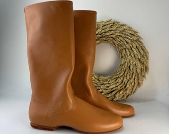 Botas de cuero hechas a mano para niños para danza folclórica, zapatos marrones para baile cuadrado, fabricadas en Ucrania.