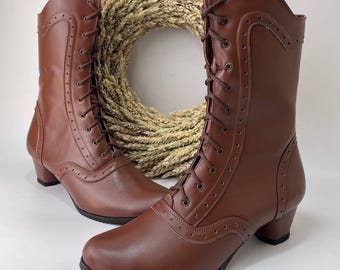 Brown Leather Ankle Boots Women, Lace Up Victorian Boots, Handmade Vintage Style Boots, Womens Leather Boots, Custom Leather Shoes