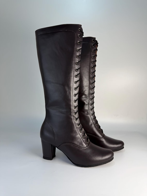 Lace Up Leather Boots Women, Cowgirl Boots, Vintage Festival Footwear, Handmade Boots Women, Custom Leather Shoes, High heel 6 cm