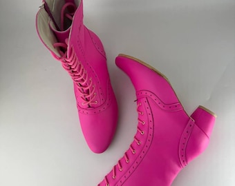 Botines de cuero para mujer, botines victorianos con cordones hechos a mano, botines de cuero personalizados.