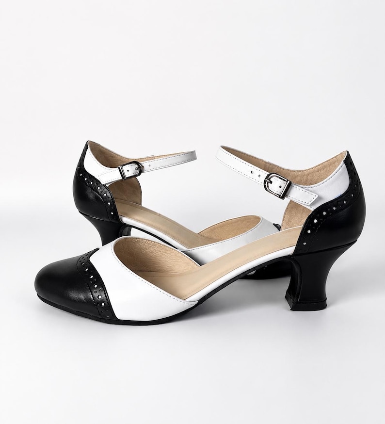 Black Leather Mary Jane Shoes Women, Handmade Closed Toe Low Heel Pumps, Ankle Strap Everyday Work Shoes, Custom Footwear image 2
