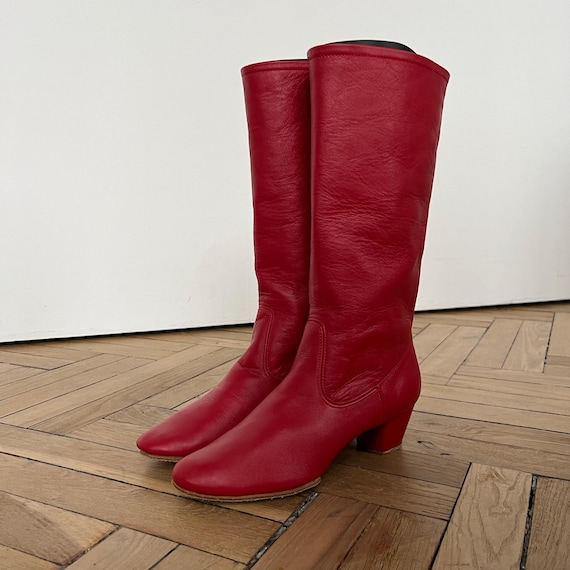 Red Leather Dance Boots Women, Split Sole Folk Boots, Handmade Leather Footwear, Custom Leather Boots, Personalized Women Dance Shoes