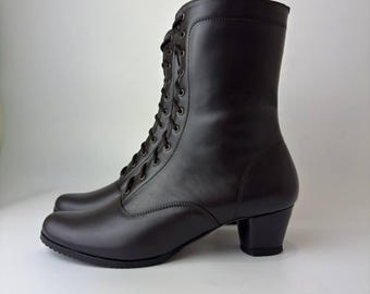 Black Leather Boots Women Handmade, Lace Up Victorian Boots, Womens Leather Shoes, Custom Made Footwear, Handcraft Comfortable Boots