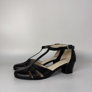 Black Leather T-Strap Sandals for Women, Handmade Closed Toe Shoes, Comfortable 4 cm Low Heel Summer Dress Shoes image 3